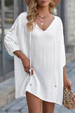 White White T Shirt Dress V Neck Lace Shoulder Beach Dress LC421346-1