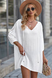 White White T Shirt Dress V Neck Lace Shoulder Beach Dress LC421346-1