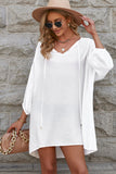 White White T Shirt Dress V Neck Lace Shoulder Beach Dress LC421346-1