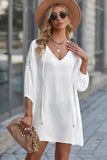 White White T Shirt Dress V Neck Lace Shoulder Beach Dress LC421346-1