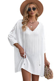 White White T Shirt Dress V Neck Lace Shoulder Beach Dress LC421346-1