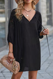 Black White T Shirt Dress V Neck Lace Shoulder Beach Dress LC421346-2