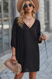 Black White T Shirt Dress V Neck Lace Shoulder Beach Dress LC421346-2