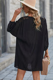 Black White T Shirt Dress V Neck Lace Shoulder Beach Dress LC421346-2