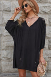 Black White T Shirt Dress V Neck Lace Shoulder Beach Dress LC421346-2