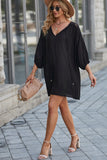 Black White T Shirt Dress V Neck Lace Shoulder Beach Dress LC421346-2