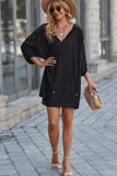 Black White T Shirt Dress V Neck Lace Shoulder Beach Dress LC421346-2