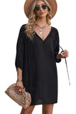Black White T Shirt Dress V Neck Lace Shoulder Beach Dress LC421346-2