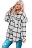 LC8511394-2-S, LC8511394-2-M, LC8511394-2-L, LC8511394-2-XL, LC8511394-2-2XL, Black Womens Casual Plaid Shacket Button Down Shirts Coats