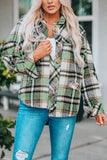 LC8511648-9-S, LC8511648-9-M, LC8511648-9-L, LC8511648-9-XL, LC8511648-9-2XL, Green Womens Casual Plaid Shacket Jacket Coat Winter Loose Oversize Shirts