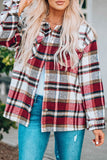 LC255462-3-S, LC255462-3-M, LC255462-3-L, LC255462-3-XL, LC255462-3-2XL, Red Geometric Plaid Print Pocketed Shirt