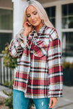 LC255462-3-S, LC255462-3-M, LC255462-3-L, LC255462-3-XL, LC255462-3-2XL, Red Geometric Plaid Print Pocketed Shirt