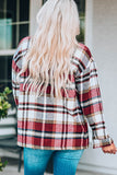 LC255462-3-S, LC255462-3-M, LC255462-3-L, LC255462-3-XL, LC255462-3-2XL, Red Geometric Plaid Print Pocketed Shirt
