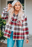LC255462-3-S, LC255462-3-M, LC255462-3-L, LC255462-3-XL, LC255462-3-2XL, Red Geometric Plaid Print Pocketed Shirt