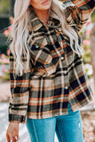 LC255462-14-S, LC255462-14-M, LC255462-14-L, LC255462-14-XL, LC255462-14-2XL, Orange Geometric Plaid Print Pocketed Shirt