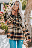 LC255462-14-S, LC255462-14-M, LC255462-14-L, LC255462-14-XL, LC255462-14-2XL, Orange Geometric Plaid Print Pocketed Shirt