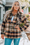LC255462-14-S, LC255462-14-M, LC255462-14-L, LC255462-14-XL, LC255462-14-2XL, Orange Geometric Plaid Print Pocketed Shirt