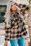 LC255462-14-S, LC255462-14-M, LC255462-14-L, LC255462-14-XL, LC255462-14-2XL, Orange Geometric Plaid Print Pocketed Shirt