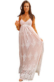 Beige White Lace Dress Floral Crochet Ruffled Long Dress for Women LC619070-15