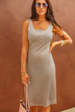Apricot Sleeveless Tank Dress Buttons Ribbed Knit Bodycon Midi Dress LC224949-18