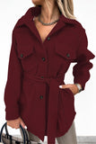 Red Women's Lapel Button Down Coat Winter Belted Coat with Pockets LC8511359-3
