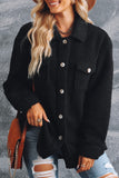 Black Women's Flap Pockets Long Sleeve Warm Teddy Coat LC854089-2