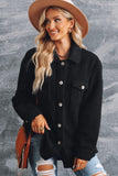 Black Women's Flap Pockets Long Sleeve Warm Teddy Coat LC854089-2