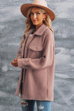 Pink Women's Flap Pockets Long Sleeve Warm Teddy Coat LC854089-10