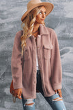 Pink Women's Flap Pockets Long Sleeve Warm Teddy Coat LC854089-10