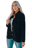 LC8511383-2-S, LC8511383-2-M, LC8511383-2-L, LC8511383-2-XL, LC8511383-2-2XL, Black Womens Boyfriend Shirt Ribbed Shacket Loose Fit Long Sleeve Tops