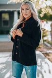 LC8511383-2-S, LC8511383-2-M, LC8511383-2-L, LC8511383-2-XL, LC8511383-2-2XL, Black Womens Boyfriend Shirt Ribbed Shacket Loose Fit Long Sleeve Tops
