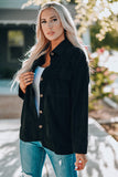 LC8511383-2-S, LC8511383-2-M, LC8511383-2-L, LC8511383-2-XL, LC8511383-2-2XL, Black Womens Boyfriend Shirt Ribbed Shacket Loose Fit Long Sleeve Tops
