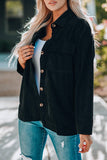 LC8511383-2-S, LC8511383-2-M, LC8511383-2-L, LC8511383-2-XL, LC8511383-2-2XL, Black Womens Boyfriend Shirt Ribbed Shacket Loose Fit Long Sleeve Tops