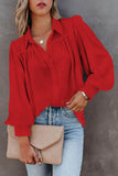 LC2552187-3-S, LC2552187-3-M, LC2552187-3-L, LC2552187-3-XL, LC2552187-3-2XL, Red Solid Color Button Up Puff Sleeve Blouse