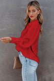 LC2552187-3-S, LC2552187-3-M, LC2552187-3-L, LC2552187-3-XL, LC2552187-3-2XL, Red Solid Color Button Up Puff Sleeve Blouse