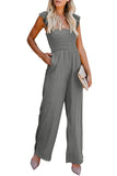 Gray Ruffle Sleeve Smocked Bodice Wide Leg Jumpsuit for Women LC643773-11