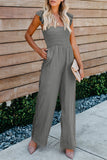 Ruffle Sleeve Smocked Bodice Wide Leg Jumpsuit for Women