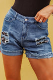 LC78823-20-S, LC78823-20-M, LC78823-20-L, LC78823-20-XL, LC78823-20-2XL, Lapis Gallop Ripped Patchwork Hem Denim Shorts for Women