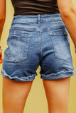 LC78823-20-S, LC78823-20-M, LC78823-20-L, LC78823-20-XL, LC78823-20-2XL, Lapis Gallop Ripped Patchwork Hem Denim Shorts for Women