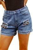 LC78823-20-S, LC78823-20-M, LC78823-20-L, LC78823-20-XL, LC78823-20-2XL, Lapis Gallop Ripped Patchwork Hem Denim Shorts for Women