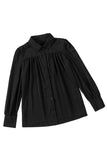 LC2552187-2-S, LC2552187-2-M, LC2552187-2-L, LC2552187-2-XL, LC2552187-2-2XL, Black Solid Color Button Up Puff Sleeve Blouse