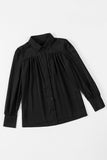 LC2552187-2-S, LC2552187-2-M, LC2552187-2-L, LC2552187-2-XL, LC2552187-2-2XL, Black Solid Color Button Up Puff Sleeve Blouse