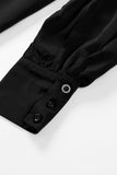LC2552187-2-S, LC2552187-2-M, LC2552187-2-L, LC2552187-2-XL, LC2552187-2-2XL, Black Solid Color Button Up Puff Sleeve Blouse