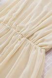Beige White Long Sleeve Dress Lacy V Neck Ruffled Mini Dress LC222686-15