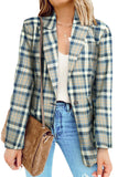 LC852187-4-S, LC852187-4-M, LC852187-4-L, LC852187-4-XL, LC852187-4-2XL, Sky Blue Womens Casual Blazers Plaid Lapel Collar Work Office Blazer Jacket