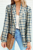 LC852187-4-S, LC852187-4-M, LC852187-4-L, LC852187-4-XL, LC852187-4-2XL, Sky Blue Womens Casual Blazers Plaid Lapel Collar Work Office Blazer Jacket