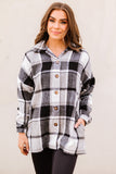 LC8511482-11-S, LC8511482-11-M, LC8511482-11-L, LC8511482-11-XL, LC8511482-11-2XL, Gray Women's Flannel Plaid Jacket Long Sleeve Buttoned Shirts Coats Shacket