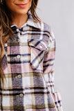 LC255462-10-S, LC255462-10-M, LC255462-10-L, LC255462-10-XL, LC255462-10-2XL, Pink Geometric Plaid Print Pocketed Shirt