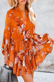 Women's Long Sleeve Ruffle Dress Floral Flowy Boho Mini Short Beach Dress