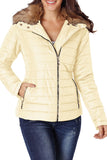 LC85117-15-XXL, LC85117-15-XL, LC85117-15-L, LC85117-15-M, LC85117-15-S, LC85117-15-2XL, Beige Winter Coats for Women Camel Faux Fur Collar Trim Black Quilted Jacket Outerwear